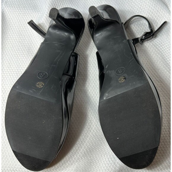 Worthington Shoes Sz 8M BLK SlingBack Patent Adjustable Open Toe Heels Pumps - Picture 13 of 13